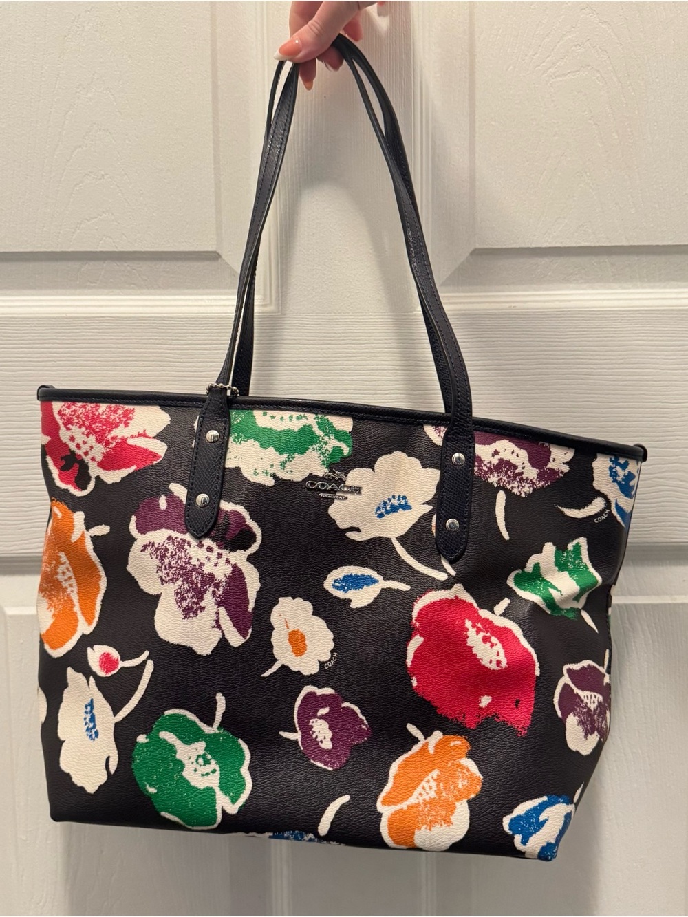 Coach Black Multicolor Floral Tote